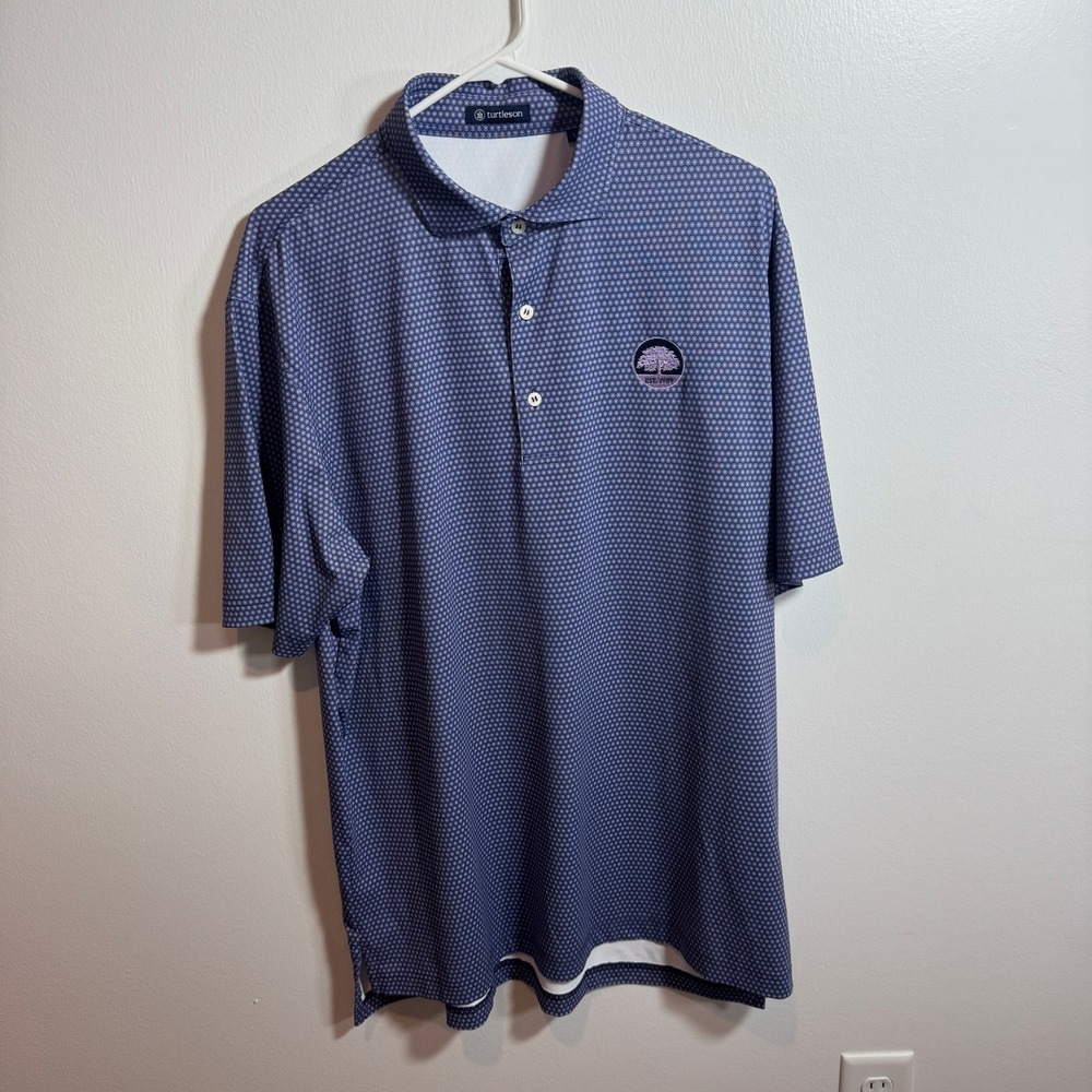 Turtleson Mens Golf Polo Shirt Blue Purple Geometric‎ Print Performance Large L